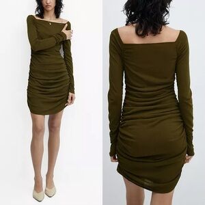 MANGO Women's Puffed Sleeves Detail Ruffled Dress Size 4